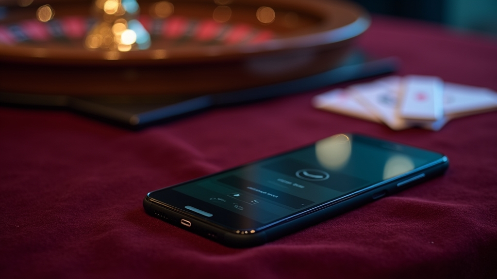 iPhone and iPad displaying a casino app setup screen in a dark lounge