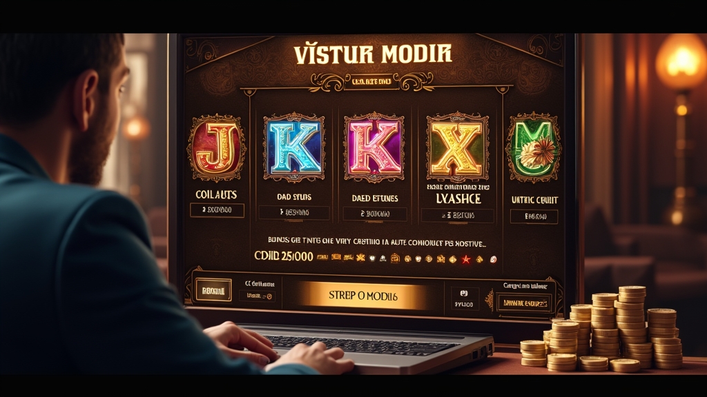 Slot demo screen with virtual credits and bonus symbols