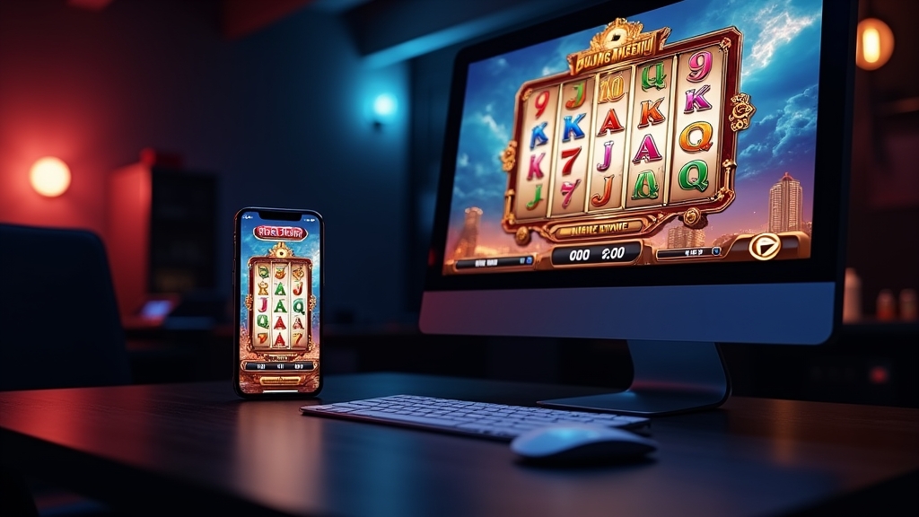 Mobile phone and desktop screen showing the same casino demo game